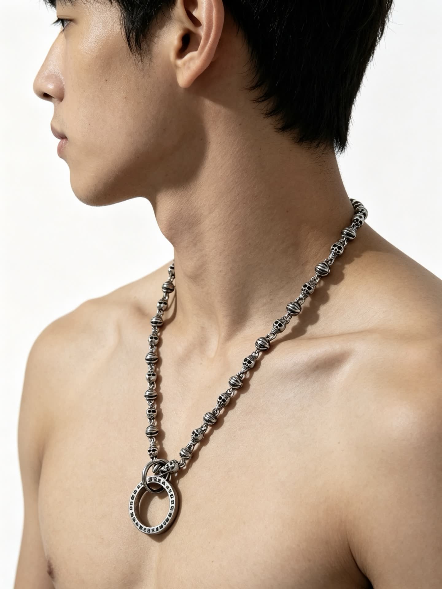 Chrome Hearts Silver Skull and Star Chain Necklace